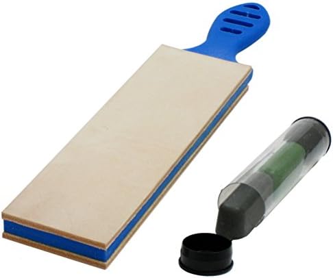 Knife Sharpener System, Professional Sharpening 2 Stage Paddle Strop &amp; Hone Knives With Leather &amp; Compound, Bolo Edge 2.5 Inch (Blue)