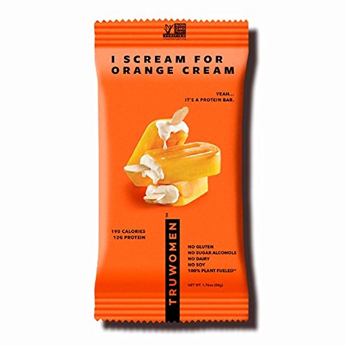 TRUWOMEN Plant Fueled Protein Bars, I Scream for Orange Cream (12 Count) | Non-GMO, Vegan, Gluten Free, Kosher, Soy Free, Dairy Free, Healthy Snack Bar, Natural Ingredients | 12g Protein