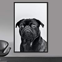 Framed Canvas Wall Art High Contrast Portrait Animals Black and White Contemporary Dogs Duotone Expressive Grey Photography Portrait - 16x24 inches