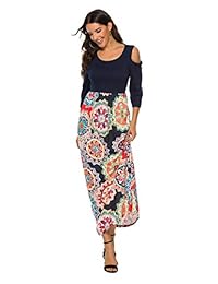 Vestido largo de hombro frío para dama Vestidos florales vintage de manga 3 4 con manga larga de verano con bolsillos