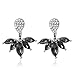 Lady Clear Crystal Leaf Feather Ear Jacket Earrings Back Ear Cuffs Stud Earrings for Women SUNSCSC (Black & Silver)