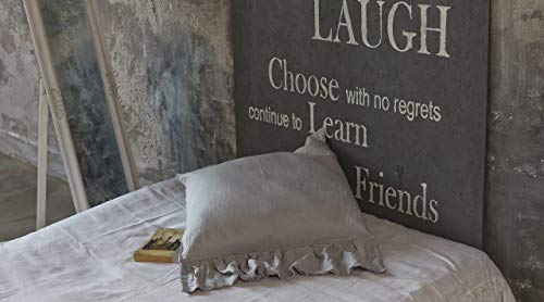 Stone grey linen pillow sham with mermaid long ruffle, Euro - 26"x26"