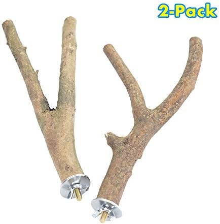 GNB PET 2 Pack Bird Perch Parrot Natural Wood Fork Stand Perch, Birdcage Stands Platform Pet Bird Toys with Stainless Steel Washers
