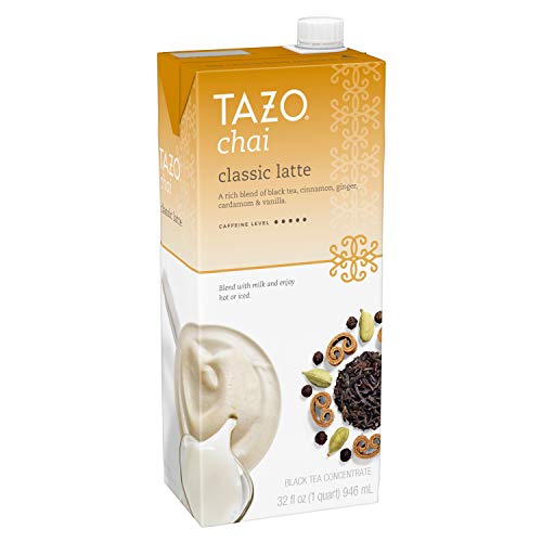 Tazo Classic Chai Latte Concentrate For a Smooth Chai Latte Black Tea High Caffeine Level 32 oz