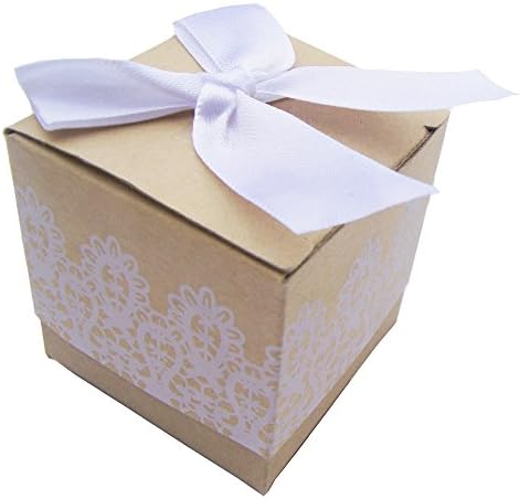 50Pcs Kraft Boxes,Wedding Candy Boxes 2x2x2 Inch,Jewelry Gifts Box for Vintage Bridal Shower Party, Birthday party, Baby Shower Decoration (with Butterfly Knot)