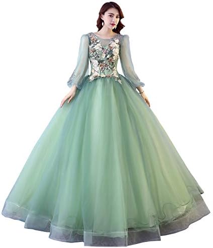 Okaybrial Women's Long Sleeves Quinceanera Dresses Green Lace Embroidery Princess Long Ball Gowns Sweet 16 Dresses