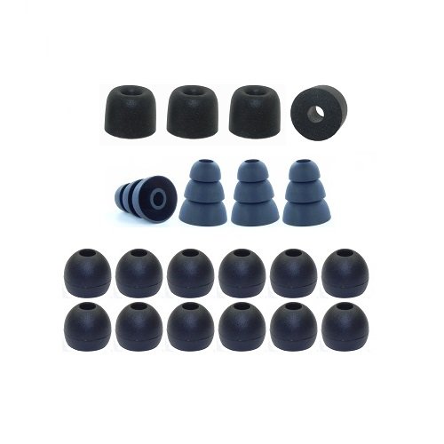 Large - Earphones Plus brand replacement earphone tips custom fit assortment: memory foam earbuds, triple flange ear tips, and standard replacement ear cushions