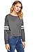 SweatyRocks Women's Striped Long Sleeve Crewneck Crop Top Sweatshirt Dark Grey S