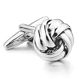 Men's 2PCS Rhodium Plated Cufflinks Silver Love Knot Shirt Wedding Business 1 Pair Set Elegant