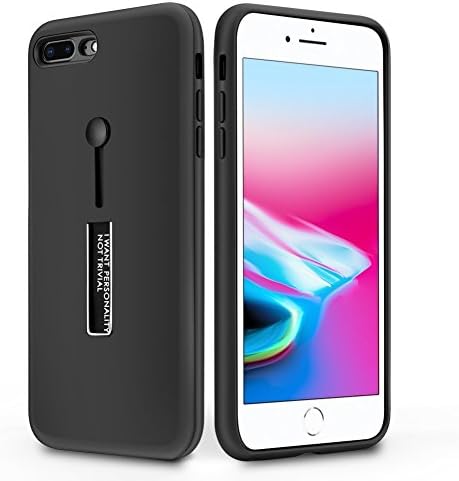 iPhone 7 Plus case, iPhone 8 Plus Case, Jopuzia Hand Loop Strap Ring Holder Multi- Layer Hybrid Protective Case with Metal Kickstand for iPhone 7/8 Plus(5.5in) (Black)