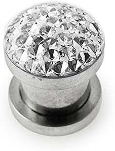 3MM Epoxy Cover Clear Multi Crystal Stone 316L Surgical Steel Ear Flesh Tunnel.