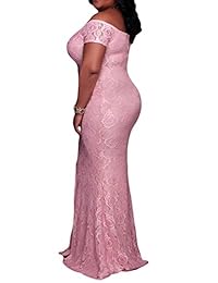 Elapsy Womens vestido maxi, largo, de noche, fiesta, diseño floral, sin hombros, con tajo, talla grande, para mujer