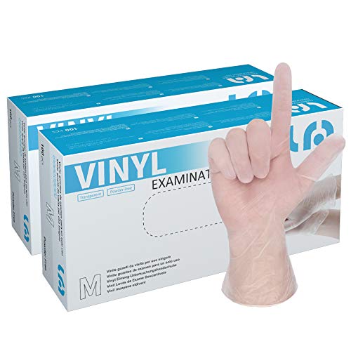 LyncMed Disposable Vinyl Gloves, for Home & Kitchen, Powder Free, Latex Rubber Free, 4 mil, Clear (Pack of 200) (Medium)