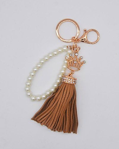 Yinfaxin (crown variegation) Fashion Tassel Bag Handbag Key Ring Car Key Pendant, Keyring Women Handbag Charm (Khaki)