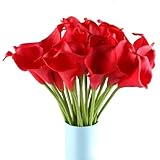 Generic Sea like Latex Real Touch Lovely Artificial Calla Lily Wedding Bouquet Flower Bouquets 10  Piece with Stylus Red