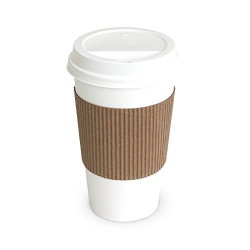 100 Paper Coffee Cup/Disposable Hot Cup 12 oz. WHITE with 100 Cappuccino Lids and 100 Sleeves