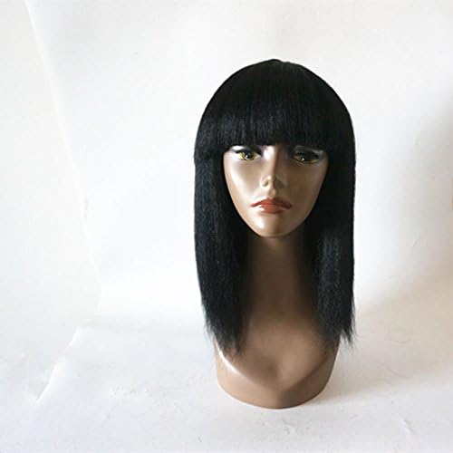 Enoya Human Hair Bob Wigs with Bangs Brazilian Italian Yaki Machine Made Glueless Short Wigs (12" Italian Yaki #1)