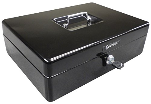 PM Company SecurIT Cash Lock Box, 9-Compartment Removable Tray, 12-1/8 x 8-3/4 x 3-3/4 Inch, Black (04804) - Thumbnail 4