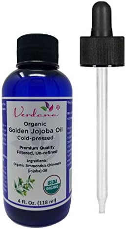 Organic Verdana USDA Certified Organic Golden Jojoba Oil, Cold Pressed, Unrefined, 4 Fl. Oz. with Dropper - Deepthi Organics