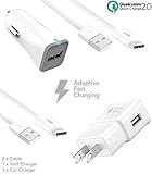 ChargeUP 2.0 Quick Charger Fast Charger for Samsung Galaxy S9/S9 Plus/S8/S8 Plus/Note 8/LG V30/LG V20/LG G5/Google Pixel 2/Pixel XL (1 Wall Charger + 1 Car Charger +2 Cables)