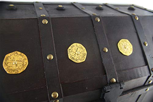 Well Pack Box Treasure Chest Pirate 16"x 12"x 12" Lock Skeleton Keys Doubloon Accents in Antique Cherry Stain (Extra Large) - Thumbnail 3
