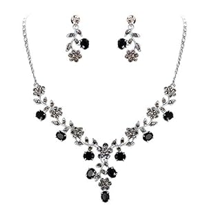 EVER FAITH Flower Leaf Necklace Earrings Set Austrian Crystal