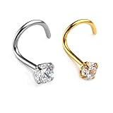 JOVIVI 2pc 20G Mix-color Stainless Steel Clear Cubic Zircon Nose Stud Body Piercing Hooks Earrings Ear Rings