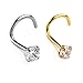 Jovivi 2pcs Silver Gold Stainless Steel Clear Cubic Zirconia Curved Nose Studs Body Piercing Rings 20G Punk Rock