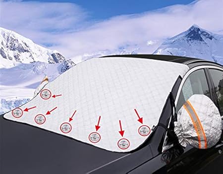KinHwa Frontscheibenabdeckung mit 7 Magneten und Spiegelabdeckungen, Auto Scheibenabdeckung Windschutzscheibe Frostschutz Fal