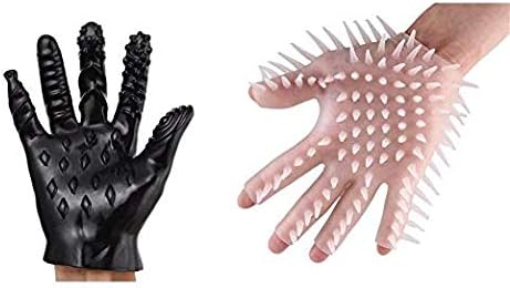 Zomiee Male Female 2PCS Massage Tool Soft Flirting Massage Glove Men Ribbed Teasing Gloves (Black A+Transparent)