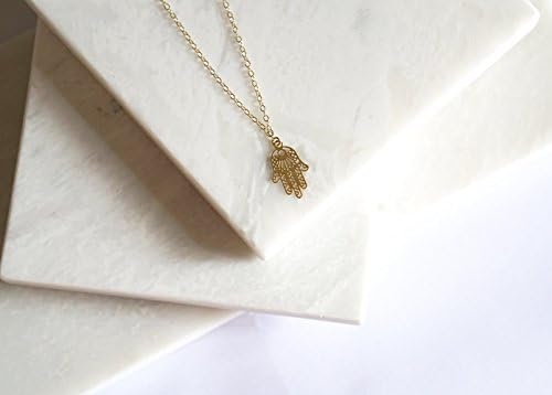 Gold Hamsa Pendant Necklace, Gold Hand of Fatima Pendant, 14K Gold Filled Delicate Chain Necklace, Dainty Layering Necklace