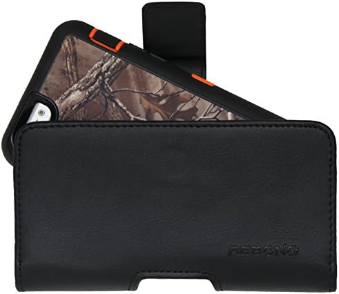 Rebono Black Leather Belt Clip Holster Pouch For iPhone 6 , iPhone 6s , iPhone 7 Otterbox Defender Case - Black