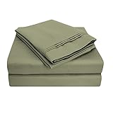 Impressions 1000 Thread Count Premium Egyptian Cotton, Queen Bed Sheet Set, Single Ply, Solid, Sage