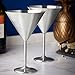 VonShef Large Martini Cocktail Glasses Set, Silver Brushed Stainless Steel, Set of 2