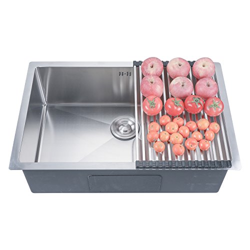 CO-Z Deep Stainless Steel Home Kitchen Single Bowl Sink, 18 Gauge Modern Undermount Drop-in Farmhouse Kitchen Sink w/Strainer and Dish Drying Rack 28" X 18" X 9"