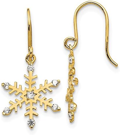 Madi K14K Yellow Gold CZ Small Snowflake Dangle Earrings (Approximate Measurements 23mm x 12mm)