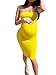 GOBLES Womens Sexy Spaghetti Strap Sleeveless Bodycon Midi Club Dress , Yellow ,Small