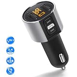 ZEEPORTE Bluetooth FM Transmitter for Car, Wireless Bluetooth FM Radio Adapter Car Kit with Hands-Free Calling and 2 Ports USB Charger 5V/2.4A&1A.