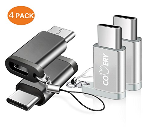 Covery USB C Adapter, 4 Pack Micro USB to USB C Convert Connector, Aluminum USB Type C Charger with String for Samsung Galaxy Note 8 S8 Plus Apple New Macbook Nexus 6P 5X Google Pixel LG G5 G6 V20 Ni