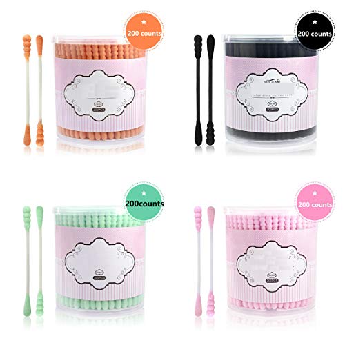 Easy To Clean Double Head Cotton Swab Cotton Buds Natural Soft Ears Stick Suitable for Ear Cleaning Make up Removing (Color : Green, Size : 7.64cm) - Thumbnail 6