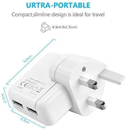 AMO USB Charger UK Phones Plug Compatible with Samsung S21 Ultra /S21 /S20 FE / S20 / S10 / S10+ / S9 / S9+/iOSiPhones 11/Xs/Max/XR/X/8/8 Plus/7/7 Plus/6/6S/6 Plus/5s/iPad Pro/Air (White Adapter 3.1A) - Image 3