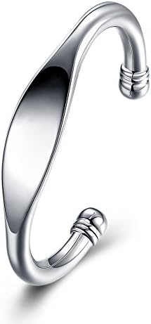 skyllc Silver Plating Flat Bracelet National Style Open C-Shaped Bangle for Unique Fashion Lovers' Jewelry