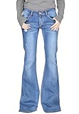 Glamour Outfitters 70s Style Ripped Bell-Bottom Wide Flared Jeans - Blue