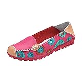 Maybest Women Bright Color Casual Flower Printed Slip On Leather Flat Pumps Moccasins Dancing Shoes