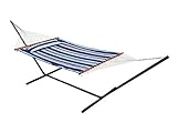 Smart Living 51325-RNVY Santorini Reversible Double Hammock, Navy, Reversible Design Allows Plain or Stripe Design to be Displayed, 450-Pound Capacity