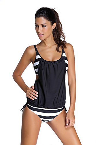 EVALESS Womens Striped Plus Tankini with Briefs Swimsuit Set Bathing suits EVALESS Womens Striped Plus Tankini with Briefs Swimsuit Set Bathing suits