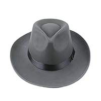 Elee Vintage Style Men Women Hard Felt Hat Wide Brim Fedora Trilby Panama Hat Gangster Cap (Gray)