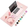 Dual-Sided Multifunctional Desk Pad, Waterproof Desk Blotter Protector, Leather Desk Wrting Mat Mouse Pad (31.5″ x 15.7″, Pink)