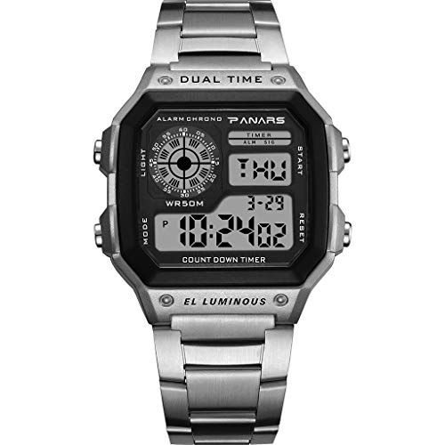 Electronic Watch Men's Waterproof Multi Function Sports Watch Square Fashion Electronic Watch (silver)