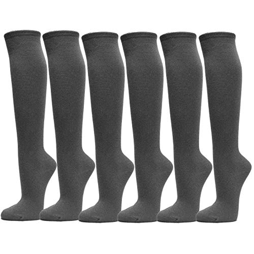 Couver Premium Quantity Cotton Knee High Referee Socks 6 Assorted Pack (Large, Charcoal)